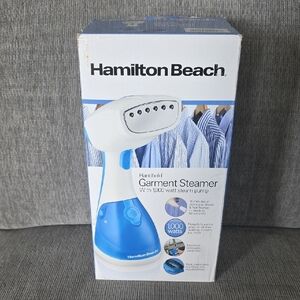 Hamilton Beach Handheld Garment Steamer, New, 1000W, Blue And White.